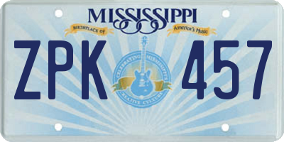 MS license plate ZPK457
