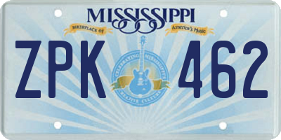 MS license plate ZPK462