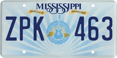 MS license plate ZPK463