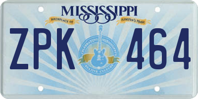 MS license plate ZPK464