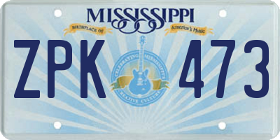 MS license plate ZPK473