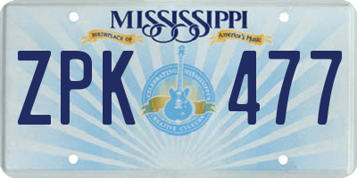 MS license plate ZPK477