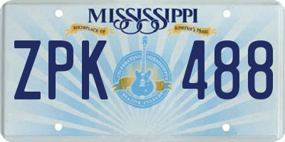 MS license plate ZPK488
