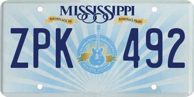 MS license plate ZPK492