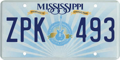 MS license plate ZPK493