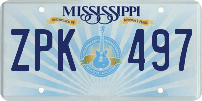 MS license plate ZPK497