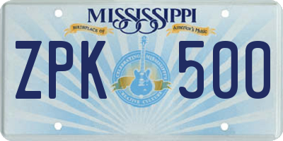 MS license plate ZPK500