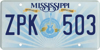 MS license plate ZPK503