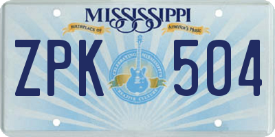MS license plate ZPK504