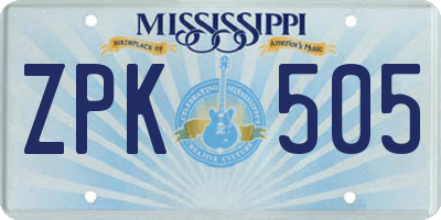 MS license plate ZPK505