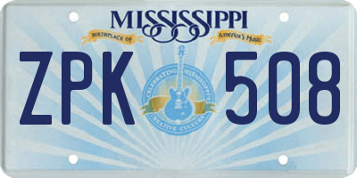 MS license plate ZPK508