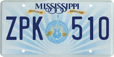 MS license plate ZPK510