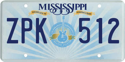 MS license plate ZPK512