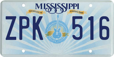 MS license plate ZPK516