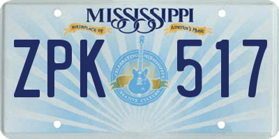 MS license plate ZPK517