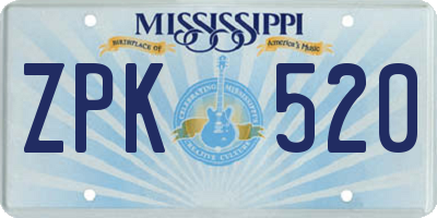 MS license plate ZPK520