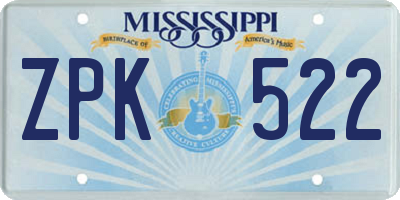 MS license plate ZPK522