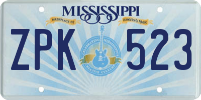 MS license plate ZPK523