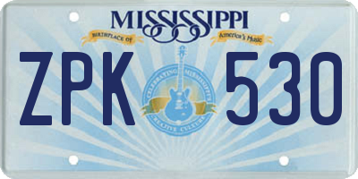 MS license plate ZPK530