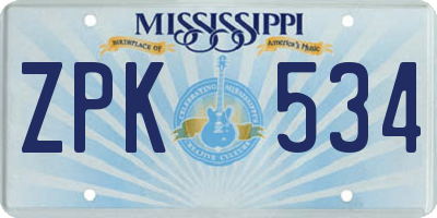 MS license plate ZPK534