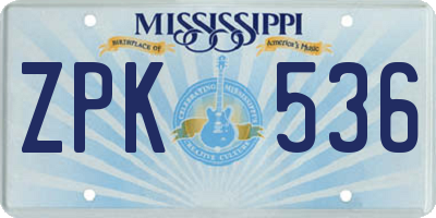 MS license plate ZPK536