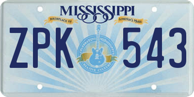MS license plate ZPK543