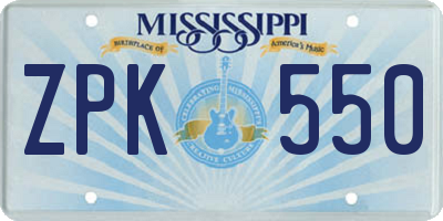 MS license plate ZPK550