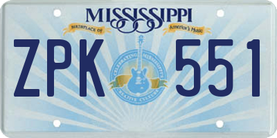 MS license plate ZPK551
