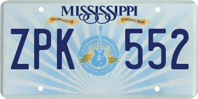 MS license plate ZPK552