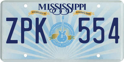 MS license plate ZPK554