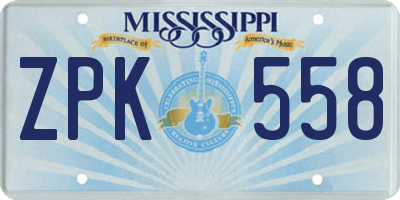 MS license plate ZPK558