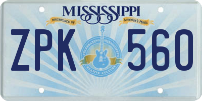 MS license plate ZPK560