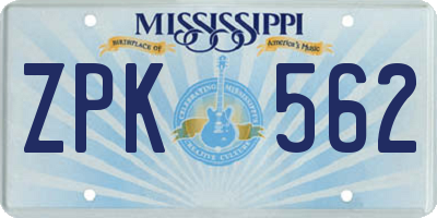 MS license plate ZPK562