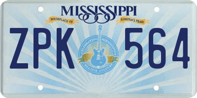 MS license plate ZPK564
