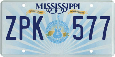 MS license plate ZPK577