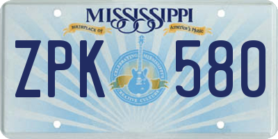 MS license plate ZPK580