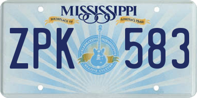 MS license plate ZPK583