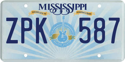 MS license plate ZPK587
