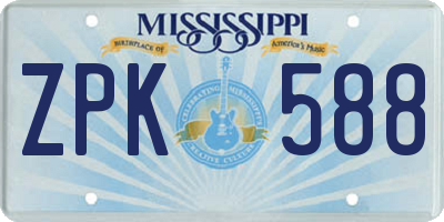 MS license plate ZPK588