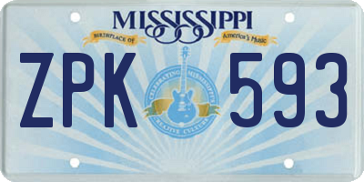 MS license plate ZPK593
