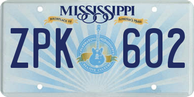 MS license plate ZPK602