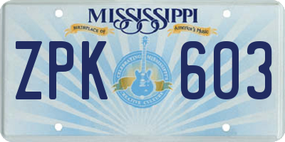 MS license plate ZPK603