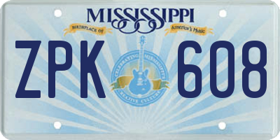 MS license plate ZPK608