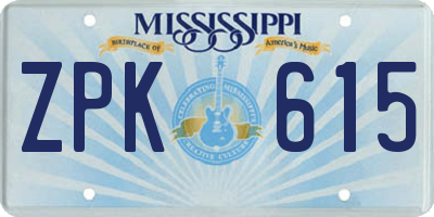 MS license plate ZPK615