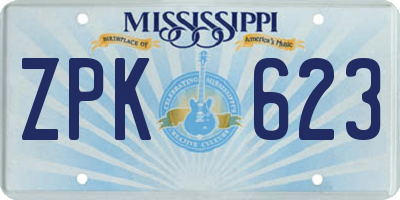 MS license plate ZPK623