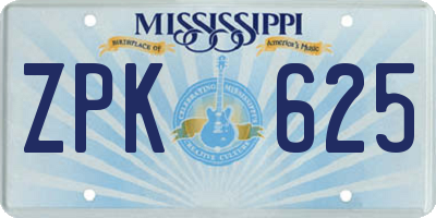 MS license plate ZPK625