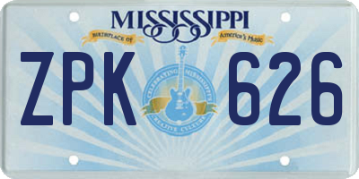 MS license plate ZPK626