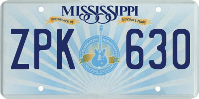 MS license plate ZPK630
