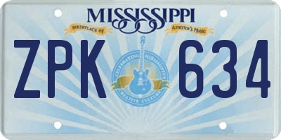 MS license plate ZPK634
