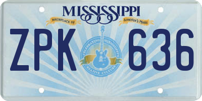 MS license plate ZPK636